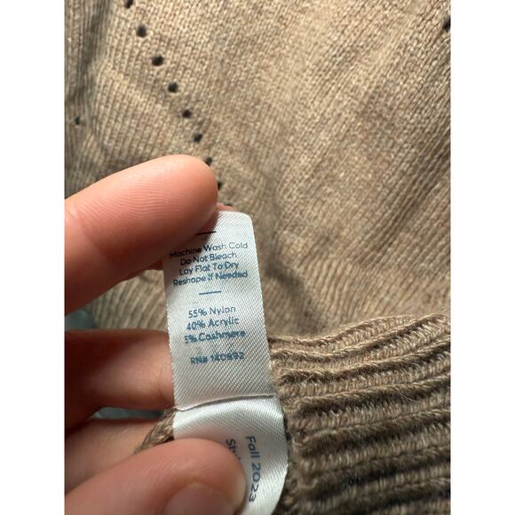 Marine Layer pointelle knit tan cashmere blend crew neck sweater womens small - Picture 5 of 8